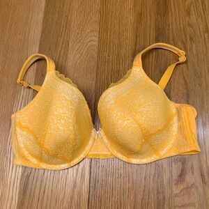 Cacique Yellow Lace T-Shirt Bra 42D Underwire Adjustable Straps Plus Size